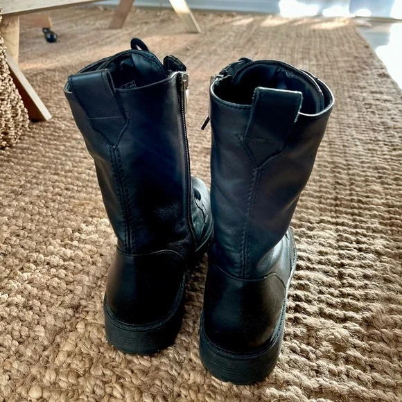 Clark's Black Leather Lace-up Combat Boots, 10 - Picture 4 of 6